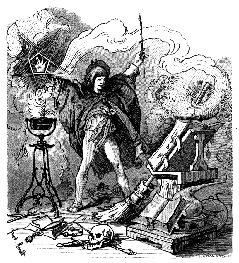 Illustration by Ferdinand Barth for The Sorcerer's Apprentice The sorcerer's apprentice casting a spell.