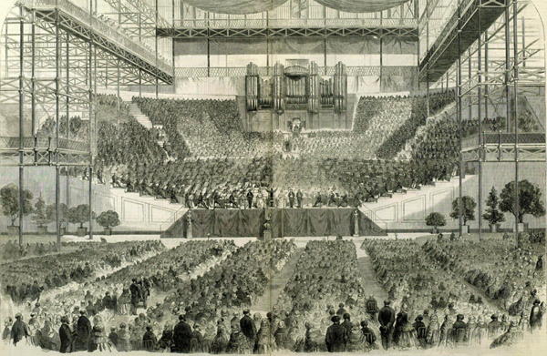 The Handel Festival at the Crystal Palace, 1857 By unknown - Reproduced in and scanned from Illustrated London News, 27 June 1857; pp. 630–631, PD-US, https://en.wikipedia.org/w/index.php?curid=31834947 The Handel Festival at the Crystal Palace, 1857 By unknown - Reproduced in and scanned from Illustrated London News, 27 June 1857; pp. 630–631, PD-US, https://en.wikipedia.org/w/index.php?curid=31834947