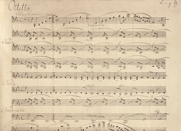 Mendelssohn's autograph of the first page of his Octet Mendelssohn's autograph of the first page of his Octet