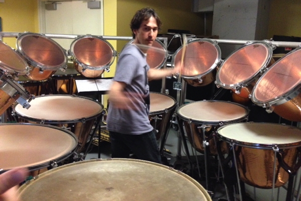 Shannon Wood rehearsing the Kraft Timpani Concerto. Photo credit: Maureen Byrne.