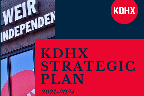 Close-up of the cover of the KDHX Strategic Plan 2021-2024.